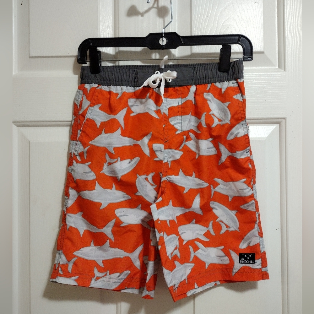 Big Chill Orange Shark Print Kids Size 8 Swim Trunks (NWOT)